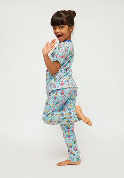 MULTICOLOR FAIRIES PRINT SHORT SLEEVE PAJAMA SET