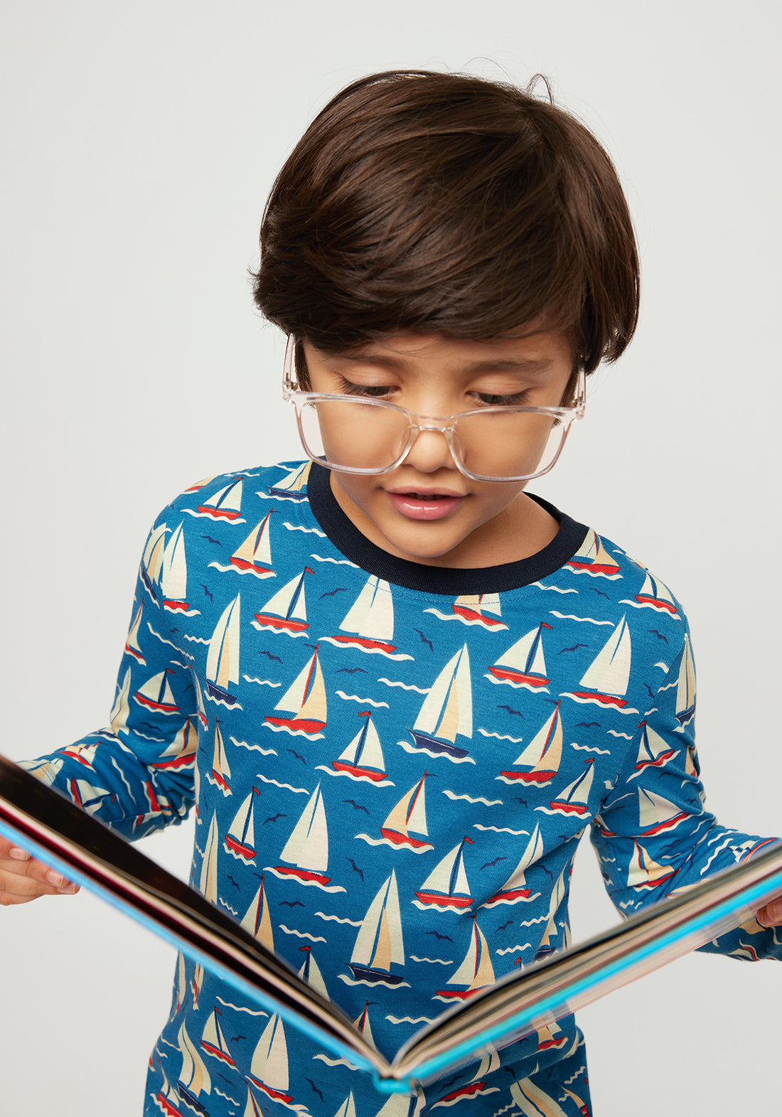 RED, WHITE AND BLUE BOAT PRINT LONG SLEEVE PAJAMA SET