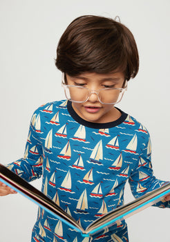 RED, WHITE AND BLUE BOAT PRINT LONG SLEEVE PAJAMA SET