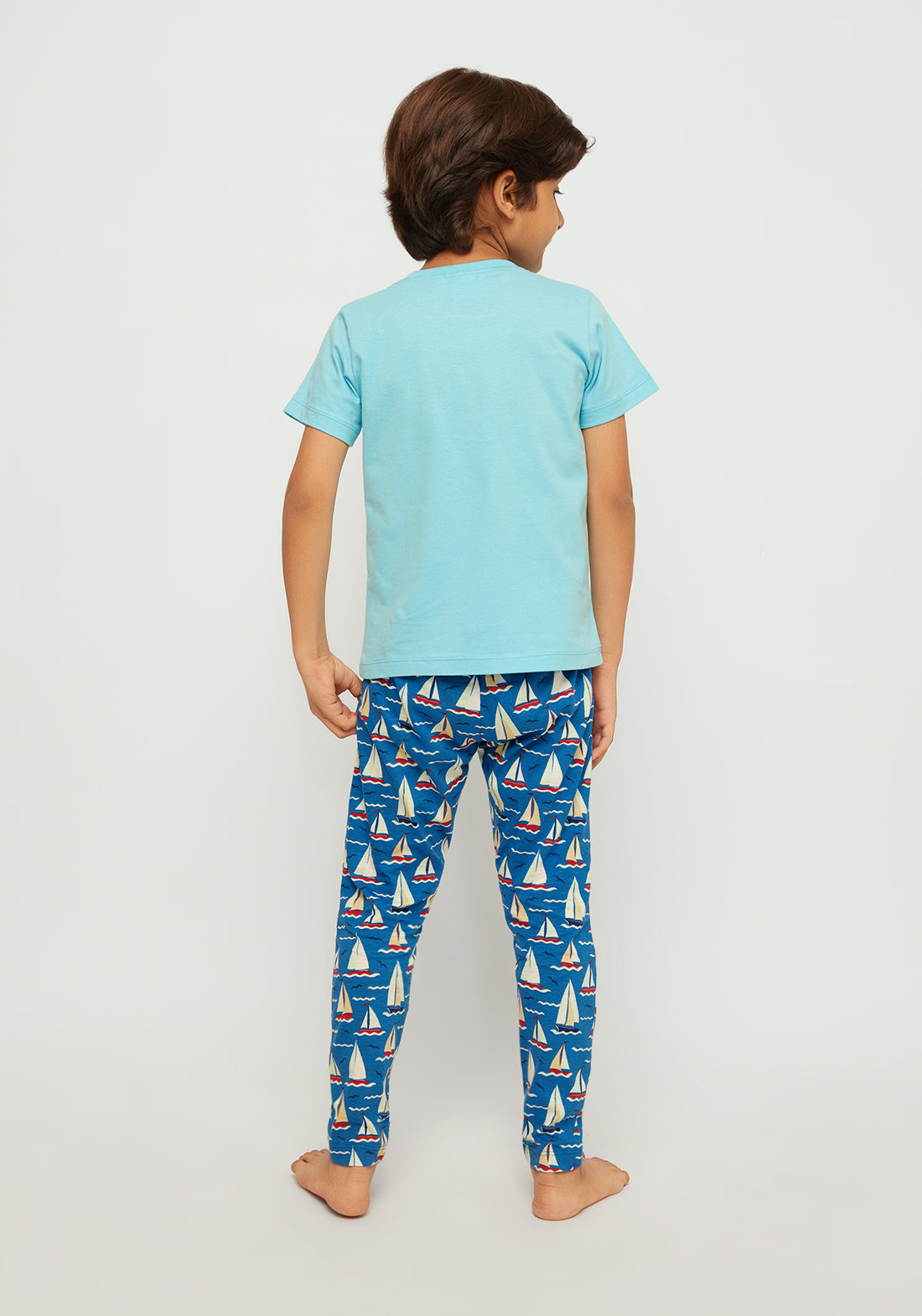 RED, BLUE AND WHITE BOAT PRINT SHORT SLEEVE PAJAMA SET