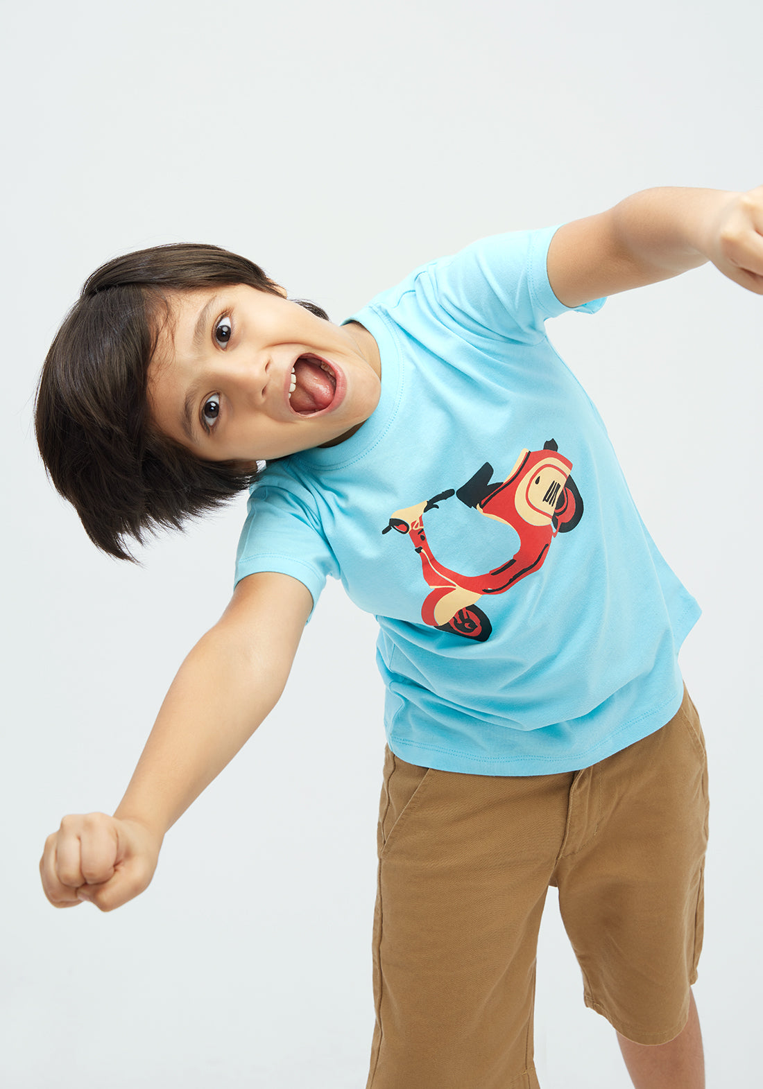 RED, YELLOW AND BLACK SCOOTER PLACEMENT PRINT Short Sleeve Tee