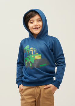 Royal Blue Fleece Hoodie with Tractor Print