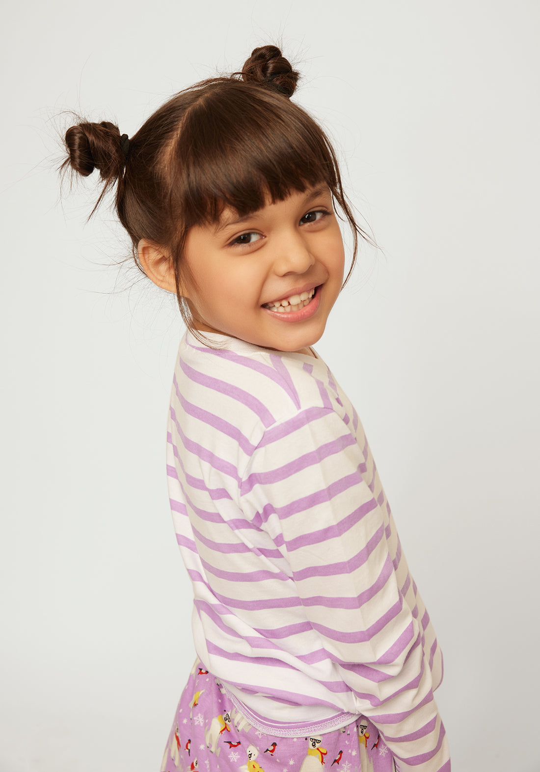 Stripe T-shirt with Lilac and White Polar Bear Printed skirt co-ord Set
