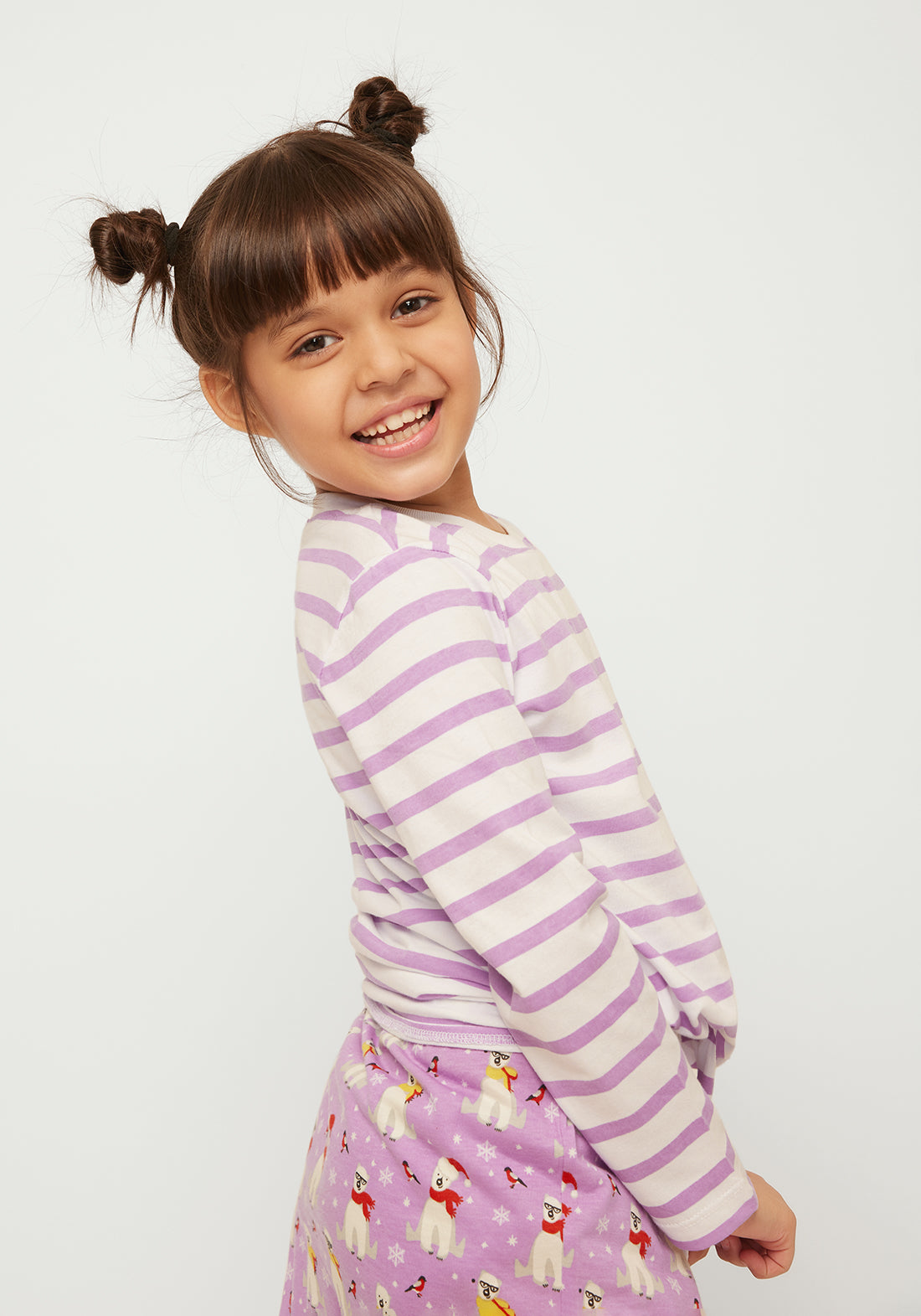 Stripe T-shirt with Lilac and White Polar Bear Printed skirt co-ord Set