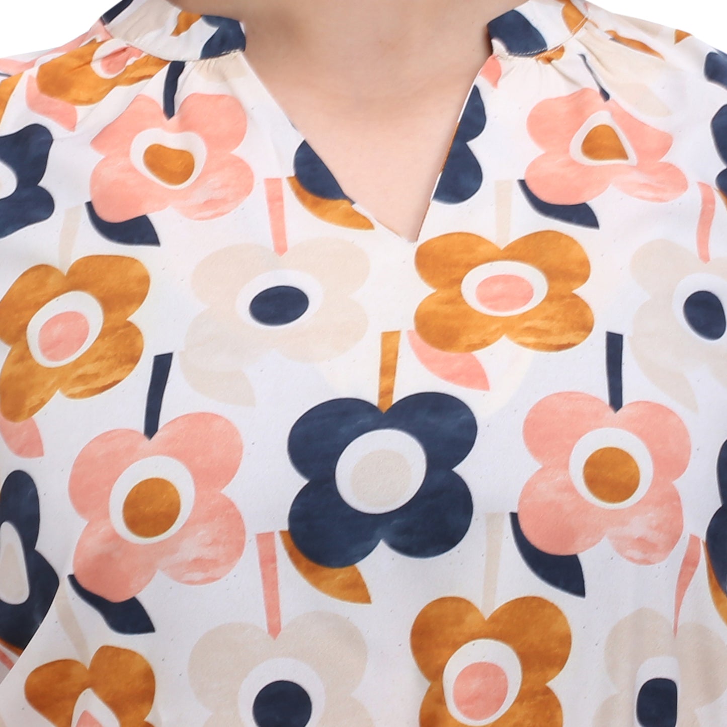 Geometric Print Peach and Black Dress