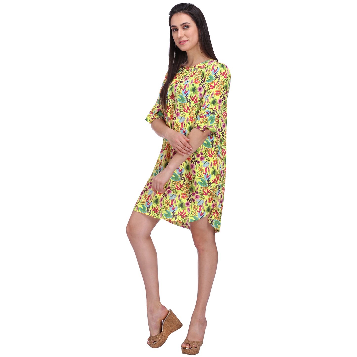 Floral yellow shift dress