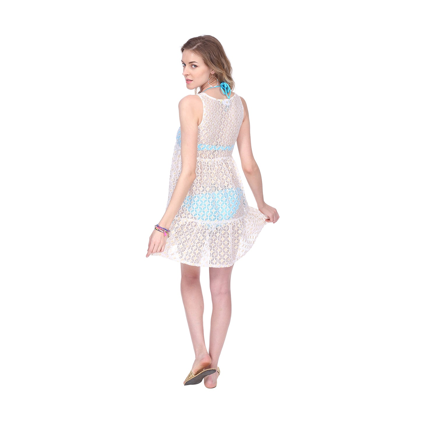 Tiered gold and cream swim coverup