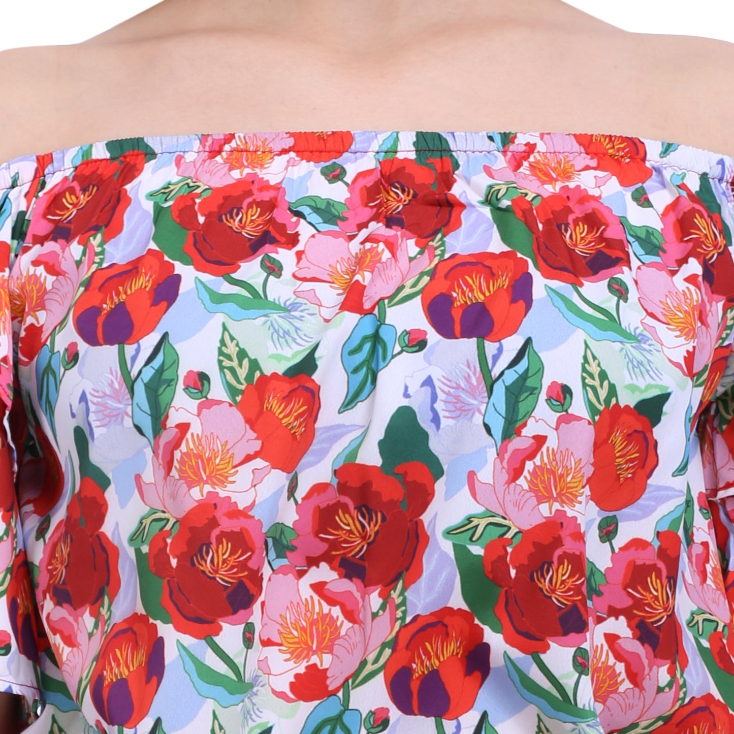Multi Floral Off Shoulder Dress With Sash
