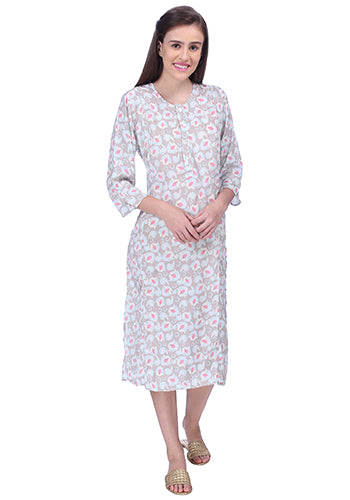 Khaki and pink floral printed button down crepe tunic