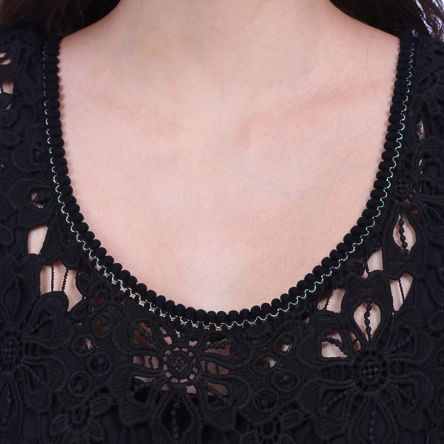 Black floral crochet long length swim coverup