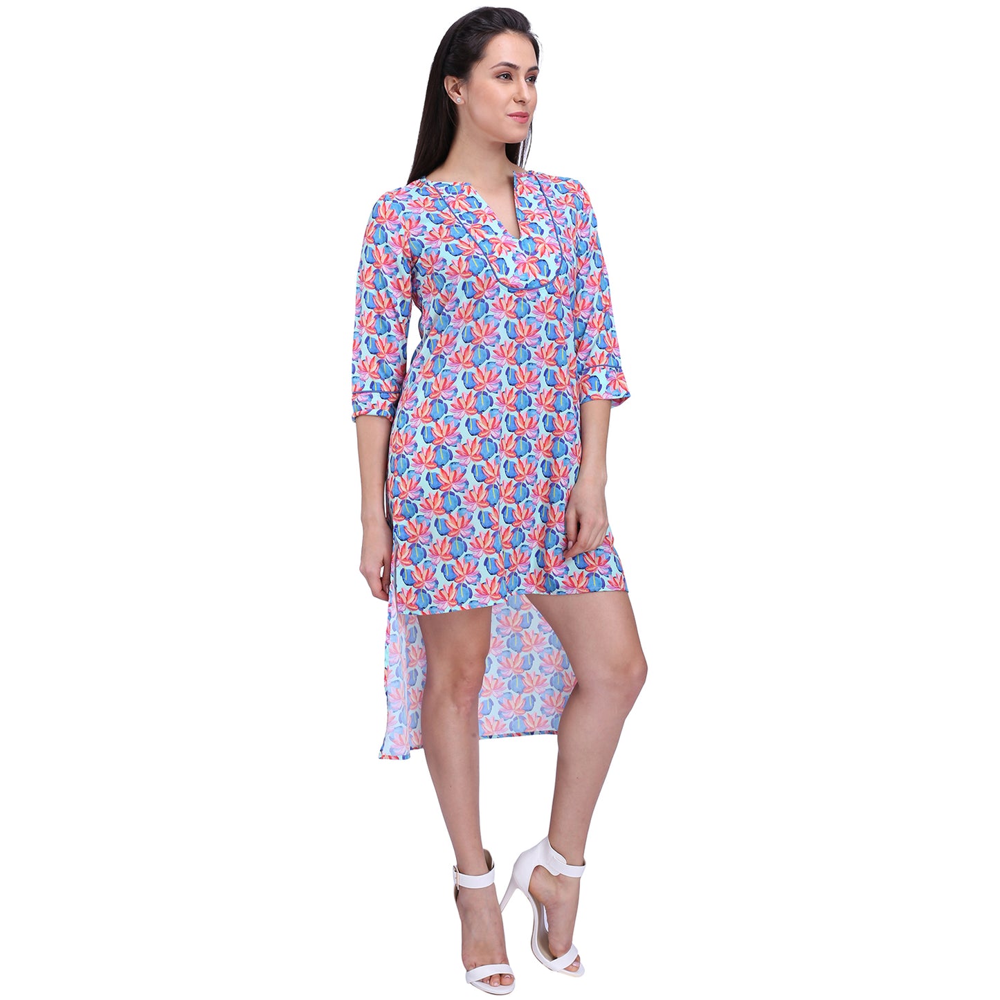 Red and Blue Long Short Hem Dress