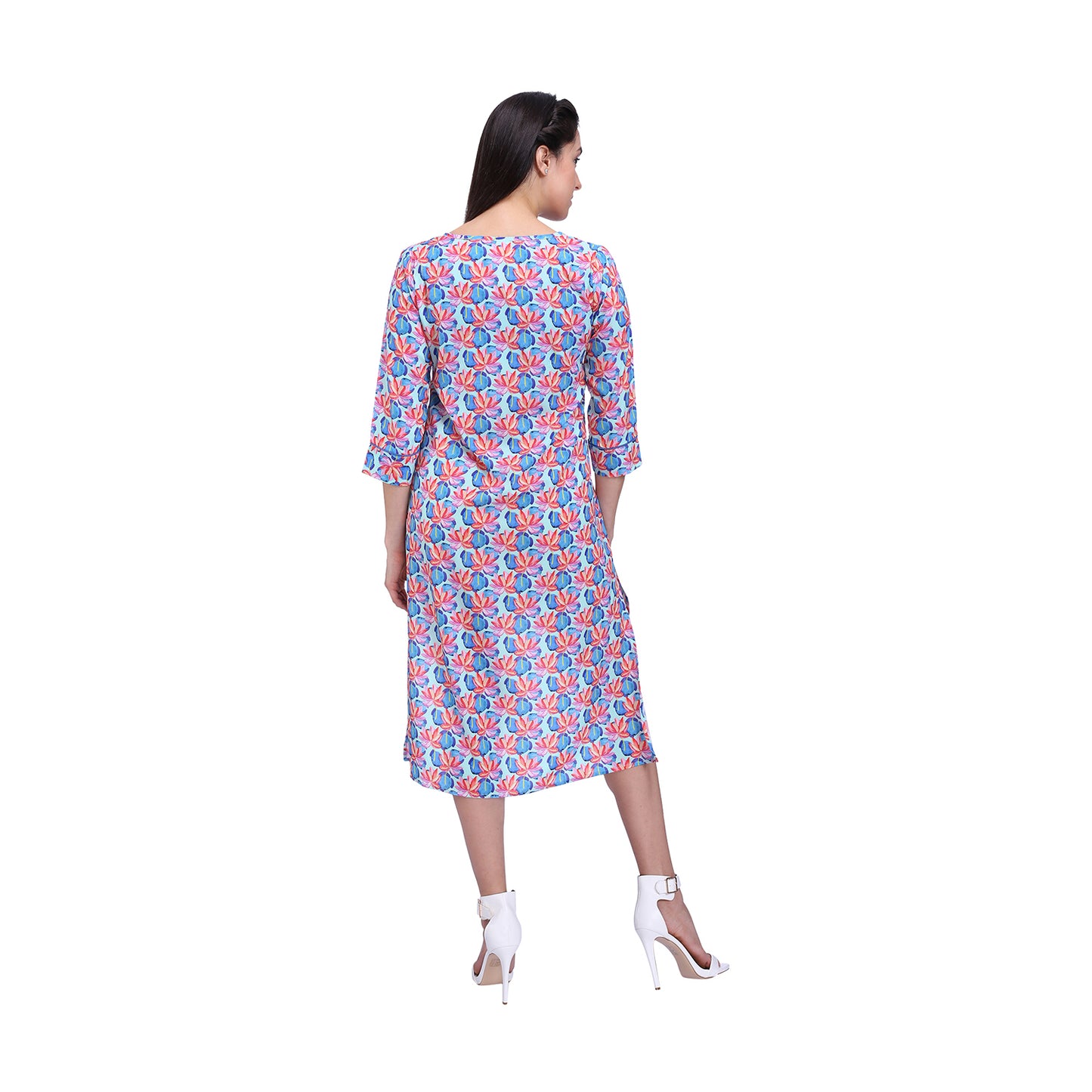 Red and Blue Long Short Hem Dress