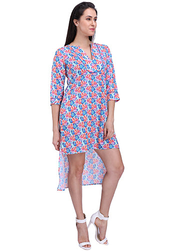 Red and Blue Long Short Hem Dress