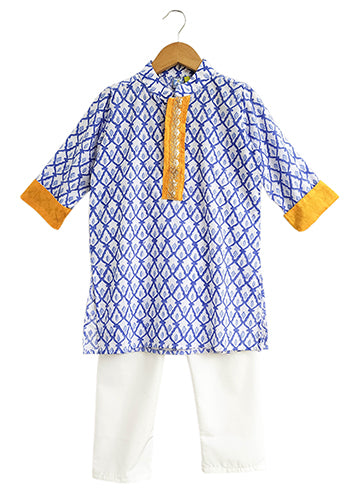 Blue And Orange Tile Boys Kurta