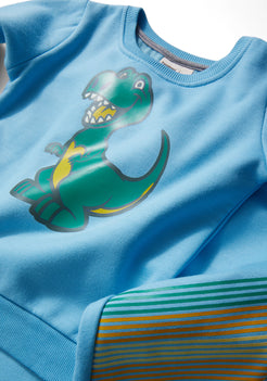 Aqua Blue Fleece Sweatshirt with Dino Print