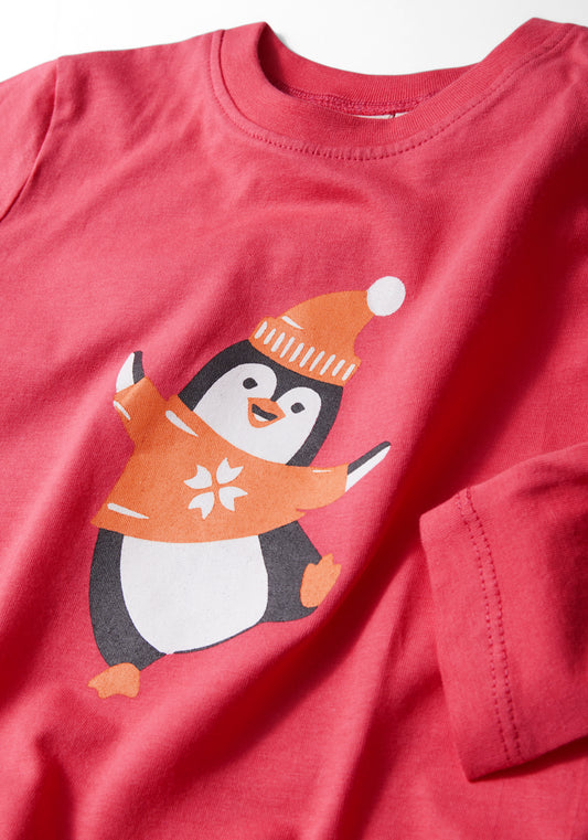 PINK TEE WITH PENGUIN PLACEMENT PRINT TEE
