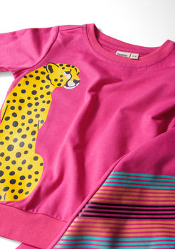 Hot Pink Terry Sweatshirt with Leopard Print