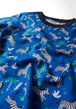 BLUE, BLACK AND WHITE ZEBRA PRINT SHORT SLEEVE PAJAMA SET