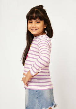 BABY PINK STRIPE WITH FLAMINGO PLACEMENT PRINT TEE