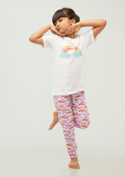 LILAC AND MULTICOLOR RAINBOW PRINT Tees + Track Pants