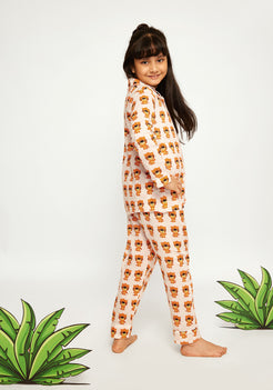 Tiger Trails Print Collared Night Wear Set
