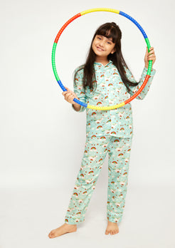 Unicorn Surprise Print Collared Night Wear Set