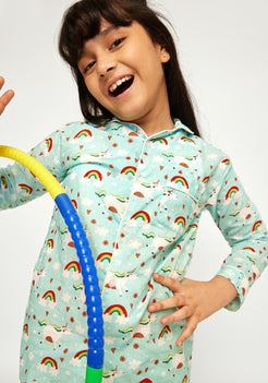 Unicorn Surprise Print Collared Night Wear Set