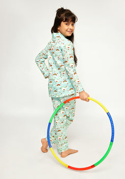 Unicorn Surprise Print Collared Night Wear Set