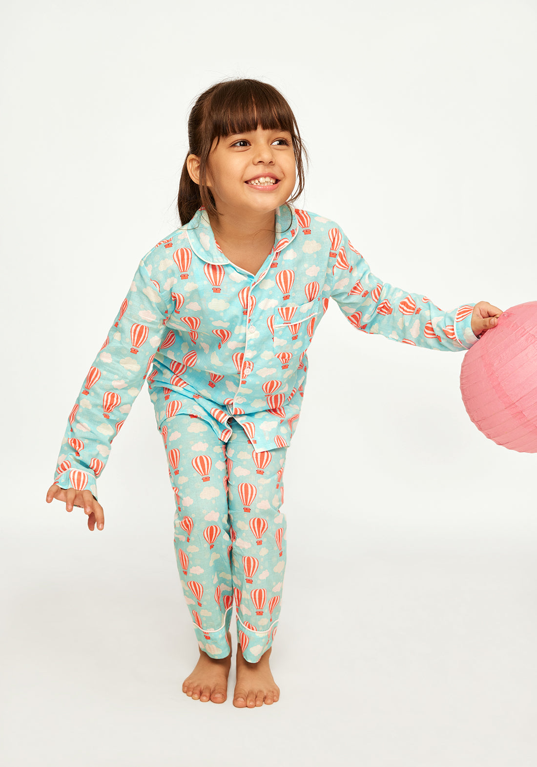 Balloons in the Clouds Print Collared Night Wear Set