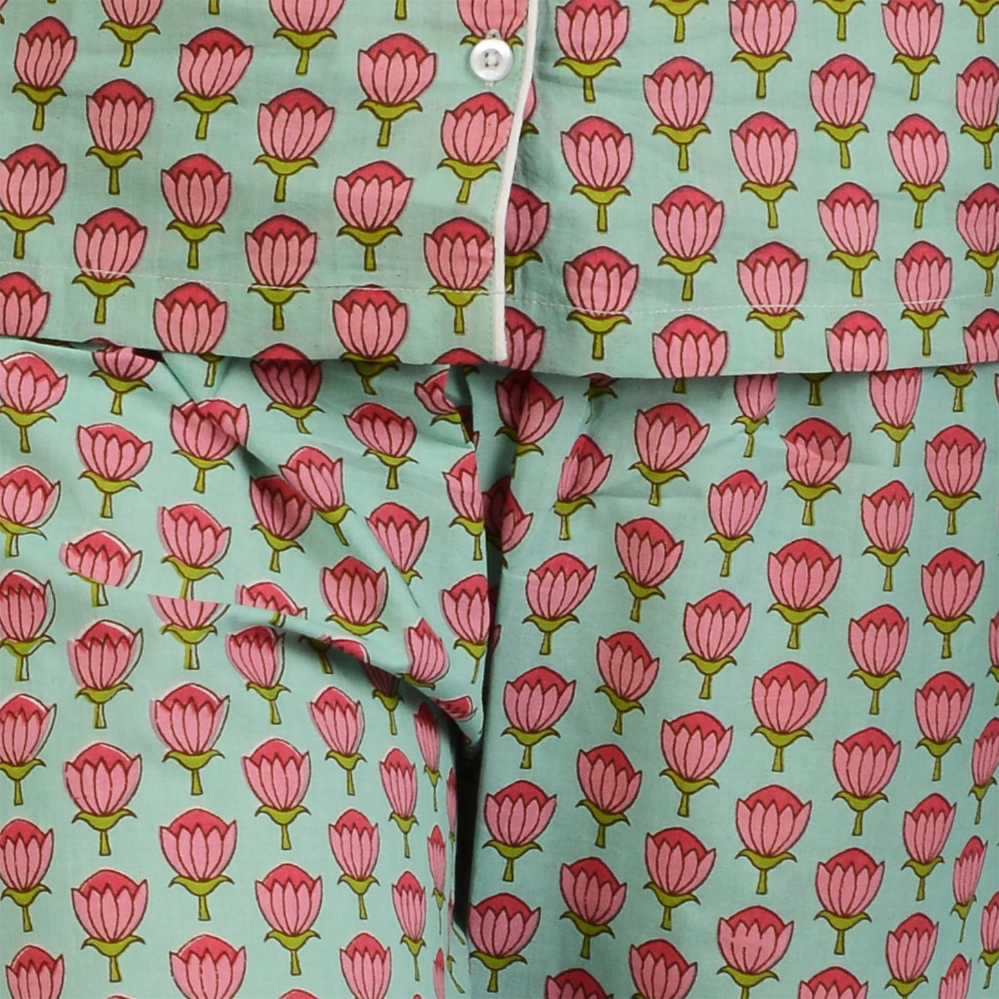 Pink And Aqua Lotus Printed Pajama Set