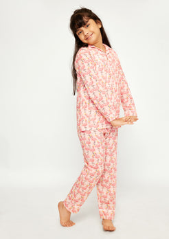 FLAMINGO FROLIC PRINT COLLARED NIGHT WEAR SET