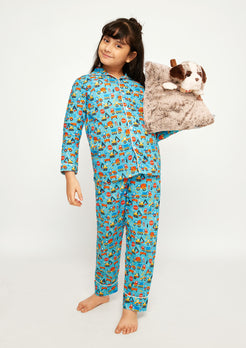 Construction Conversations Print Collared Night Wear Set