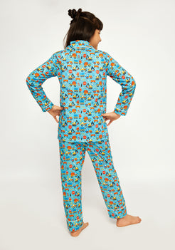 Construction Conversations Print Collared Night Wear Set