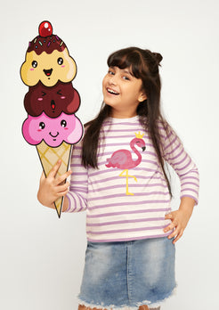 BABY PINK STRIPE WITH FLAMINGO PLACEMENT PRINT TEE