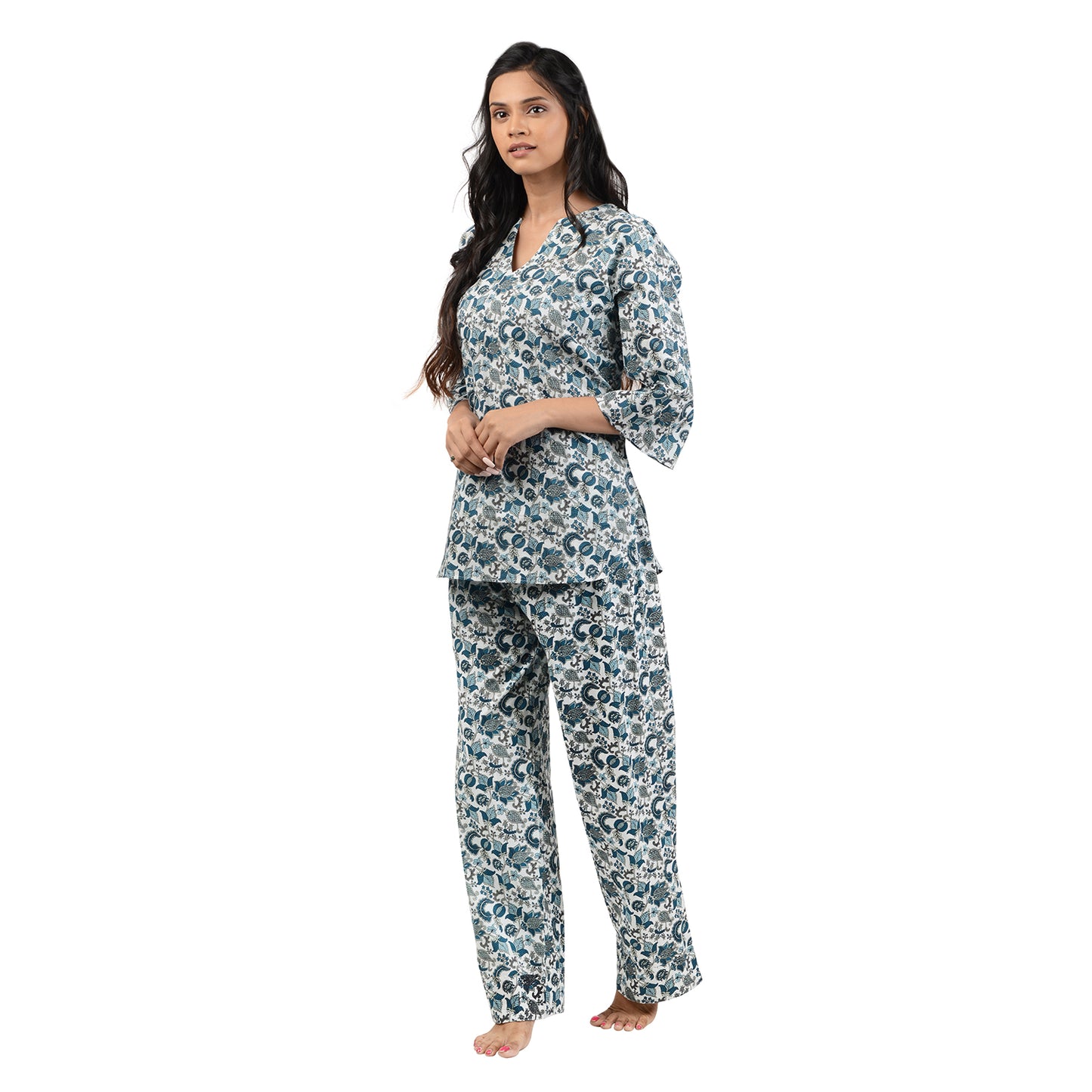 Indigo Fields Printed Pajama Set