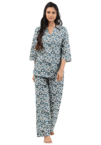 Indigo Fields Printed Pajama Set