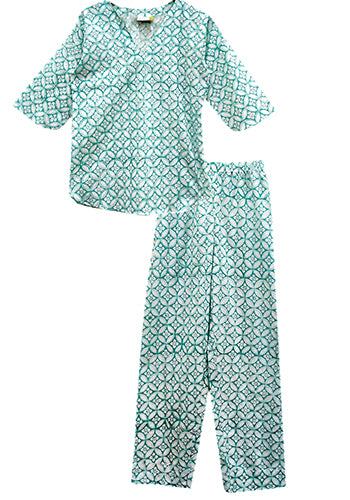 Aqua Floral Printed Pajama Set