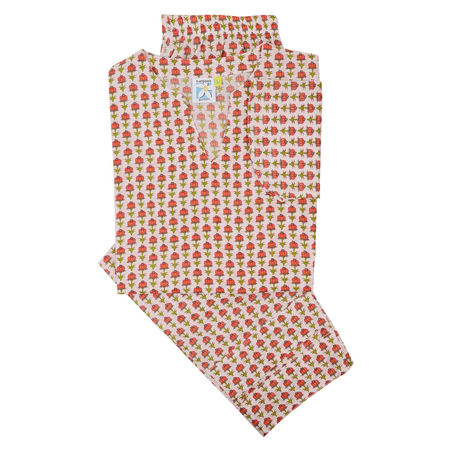 Orange Lotus Bud Printed Pajama Set