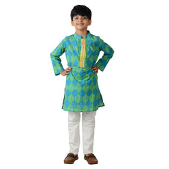 Teal And Yellow Fishtail Boys Kurta
