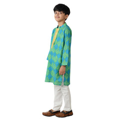 Teal And Yellow Fishtail Boys Kurta