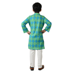 Teal And Yellow Fishtail Boys Kurta