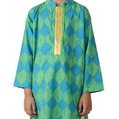 Teal And Yellow Fishtail Boys Kurta