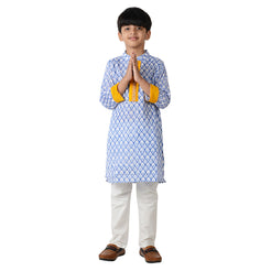 Blue And Orange Tile Boys Kurta