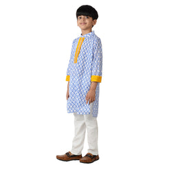 Blue And Orange Tile Boys Kurta