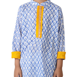 Blue And Orange Tile Boys Kurta