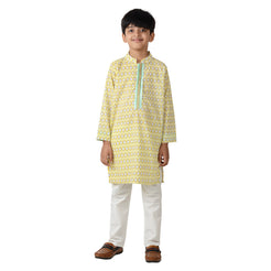 Aqua And Yellow Mosaic Boys Kurta