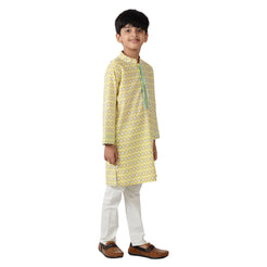 Aqua And Yellow Mosaic Boys Kurta