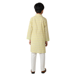 Aqua And Yellow Mosaic Boys Kurta