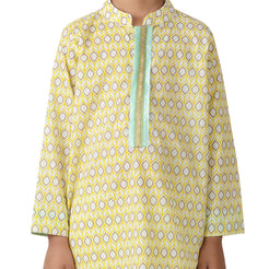 Aqua And Yellow Mosaic Boys Kurta