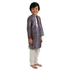 Royal Blue Geometric Print Tussar Silk kurta Set